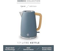 Swan SK19024 Fjord Jug Kettle with Rapid Boil, 360 Degree Swivel Base, Wood Effect Handle, 1.7L, 3000W, Grey