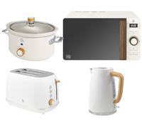 Swan Fjord White Jug Kettle and 2 Slice Toaster plus Nordic 800W 20L Microwave and 3.5L Slow Cooker. Matching Scandinavian Inspired Design Kitchen Set. Part of the Swan Nordic Collection