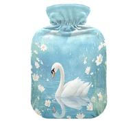 Swan Flowers Blue Pattern Hot Water Bottle with Cover for Pain Relief Bed Warmer for Shoulder Pain, 1L