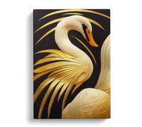 Swan Gold Leaf Canvas Print | Gallery Wrapped 30mm Frame Wall Art | 30x20 inches | Ready to Hang | Modern Floral Picture | Living Room Bedroom Lounge Office