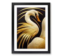 Swan Gold Leaf Framed Wall Art Print A2 Black