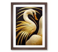 Swan Gold Leaf Framed Wall Art Print A2 Walnut