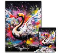 Swan Graffiti Painting 1000 Pieces Puzzles for Adults Wooden Jigsaw Puzzles for Home Decor, Brain Training 50x75CM/19.68x29.52inch