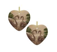 Swan Green Leaves Christmas Tree Ceramic Hanging Bauble Personalised Xmas Baubles Cute Christmas Ornaments Gifts For Kids Family Friends