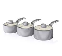 Swan Grey Retro 3pce Saucepan Set 16cm/18cm/20cm with Glass Lids, Non-Stick & Compatible with Induction Hobs