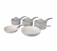 Swan Grey Retro Non-Stick 5pce Pan Set, 3 Saucepans 16/18/20cm, 2 Frying Pans 20/28cm with Tempered Glass Lids & Compatible with Induction Hobs