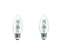 Swan Halogen Candle Light Bulbs, 28W, E27 Edison Screw Base, Clear Glass, 2-Pack