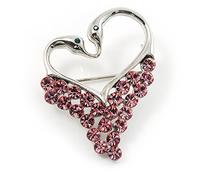 Swan Heart Crystal Brooch (Fuchsia)