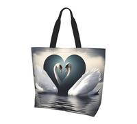 Swan Heart Tote Bags Reusable Women Shoulder Travel Beach Bag Shopping Work Daily - Stylish Shoulder Bag, Black, One Size