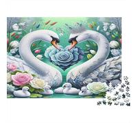 Swan Heavyweight Paper Two White Swans with Blue Rose Forming Heart Jigsaw Puzzle Relaxing Puzzle Gift 52x38cm/1000pcs