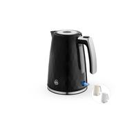 Swan Hexton 1.7L Electric Kettle, 3KW Rapid Boil, Flip Top Lid, Removable Limescale Filter, 360-Degree Base, Cord Storage, Black with Chrome Accents, SK19038BLK
