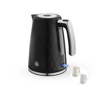 Swan Hexton 1.7L Electric Kettle, 3KW Rapid Boil, Flip Top Lid, Removable Limescale Filter, 360-Degree Base, Cord Storage, Black with Chrome Accents, SK19038BLK