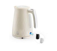 Swan Hexton 1.7L Electric Kettle, 3KW Rapid Boil, Flip Top Lid, Removable Limescale Filter, 360-Degree Base, Cord Storage, Cream with Chrome Accents, SK19038CRM