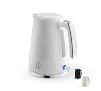 Swan Hexton 1.7L Electric Kettle, 3KW Rapid Boil, Flip Top Lid, Removable Limescale Filter, 360-Degree Base, Cord Storage, White with Chrome Accents, SK19038WHT