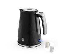 Swan Hexton 1.7L Electric Kettle, 3KW Rapid Boil, Flip Top Lid, Removable Limescale Filter, 360-Degree Base, Cord Storage, Black with Chrome Accents, SK19038BLK