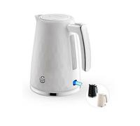 Swan Hexton 1.7L Electric Kettle, 3KW Rapid Boil, Flip Top Lid, Removable Limescale Filter, 360-Degree Base, Cord Storage, White with Chrome Accents, SK19038WHT