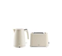 Swan Hexton Kitchen Set, 1.7L Rapid Boil Kettle, 3000W and 2 Slice Toaster with 7 Browning Levels, 900W, Cream with Chrome Accents, SK19038CRM & ST19037CRM