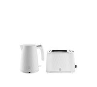 Swan Hexton Kitchen Set, 1.7L Rapid Boil Kettle, 3000W, and 2 Slice Toaster with 7 Browning Levels, 900W, White with Chrome Accents, SK19038WHT & ST19037WHT