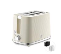 Swan Hexton Variable Width 2 Slice Toaster, 7 Browning Levels, Cancel/Reheat/Defrost, Removable Crumb Tray, Cord Storage, 900W, Cream with Chrome Accents, ST19037CRM