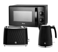 Swan Hexton Black Kettle, 2 Slice Toaster and 20L 800W Microwave Kitchen Set