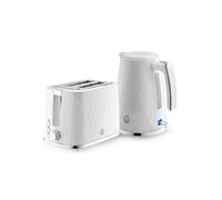 Swan Hexton Kitchen Set, 1.7L Rapid Boil Kettle, 3000W, and 2 Slice Toaster with 7 Browning Levels, 900W, White with Chrome Accents, SK19038WHT & ST19037WHT