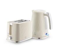 Swan Hexton Kitchen Set, 1.7L Rapid Boil Kettle, 3000W and 2 Slice Toaster with 7 Browning Levels, 900W, Cream with Chrome Accents, SK19038CRM & ST19037CRM