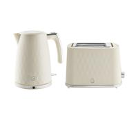 Swan Hexton Kitchen Set, 1.7L Rapid Boil Kettle, 3000W and 2 Slice Toaster with 7 Browning Levels, 900W, Cream with Chrome Accents, SK19038CRM & ST19037CRM