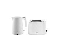 Swan Hexton Kitchen Set, 1.7L Rapid Boil Kettle, 3000W, and 2 Slice Toaster with 7 Browning Levels, 900W, White with Chrome Accents, SK19038WHT & ST19037WHT