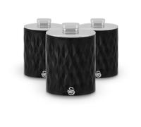 Swan Hexton Set of 3 Kitchen Storage Canisters for Tea, Coffee, and Sugar with Textured Pattern and Chrome Accents 1.3L Capacity, Black, SWKA18547BLK