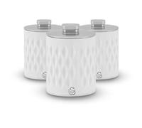 Swan Hexton Set of 3 Kitchen Storage Canisters for Tea, Coffee, and Sugar with Textured Pattern and Chrome Accents 1.3L Capacity, White, SWKA18547WHT
