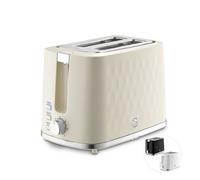 Swan Hexton Variable Width 2 Slice Toaster, 7 Browning Levels, Cancel/Reheat/Defrost, Removable Crumb Tray, Cord Storage, 900W, Cream with Chrome Accents, ST19037CRM