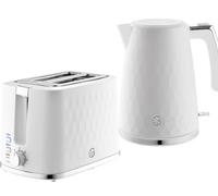 Swan Hexton White 1.7L Rapid Boil Kettle And 2-Slice Toaster Set With Hexagonal Texture And Chrome Accents