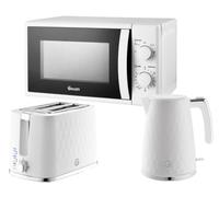 Swan Hexton White 3-Piece Kitchen Bundle - 1.7L Rapid Boil Kettle, 2-Slice Toaster, 20L Manual Microwave
