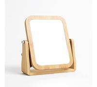 Swan household Retro Style Bamboo Cosmetic Mirror With Magnified (3x) Mirror & Regular Mirror H21.5 x W21 x D6cm