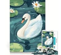 Swan in A Lily Pond Illustration 1000 Piece Jigsaws for Teenagers Puzzle Mind Challenge Toy Calm Pastime Precise Cut Lovely Gift (50x75cm)