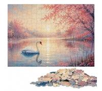 Swan in A Pink Floral Lake Wooden Adult Jigsaw Puzzle 300 Pieces | Shared puzzle time - a clear section-by-section approach alone or together.