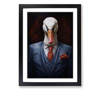 Swan in a Suit Painting Framed Print | A2 Black Framed Wall Art | Ready to Hang | Modern Animal Picture | Living Room Bedroom Lounge Office