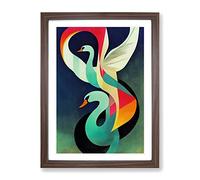 Swan In Abstract No.2 Framed Print | A4 Walnut Framed Wall Art | Ready to Hang | Abstract Animal Picture | Living Room Bedroom Lounge Office