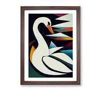 Swan In Abstract No.4 Framed Print | A4 Walnut Framed Wall Art | Ready to Hang | Abstract Animal Picture | Living Room Bedroom Lounge Office