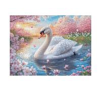 Swan in Blossom Lake at Sunrise 500 Pieces Set Classic Jigsaw Puzzle Couple Puzzle Partners Mind Relaxation Wall Decor Easter New Year Premium Cardboard 500 PCS