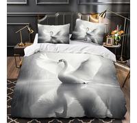 Swan in flight 3D Digital Print Duvet Insert Cover 3pc Premium Microfibre Lightweight Monochrome nature scene Quilt Cover 2 Pillowcases Concealed Zipper Bedroom Decor Teens & Adults (135x200cm)