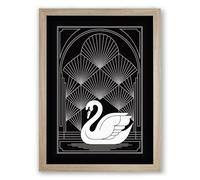 Swan in Geometry Art Deco Framed Wall Art Print A1 (84.1×59.4cm) Oak, Wall Decor for Living Room, Bedroom, Office & Home, Ready to Hang, Art Gift