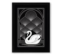 Swan in Geometry Art Deco Framed Wall Art Print A3 (42×29.7cm) Black, Wall Decor for Living Room, Bedroom, Office & Home, Ready to Hang, Art Gift