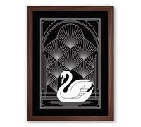 Swan in Geometry Art Deco Framed Wall Art Print A3 (42×29.7cm) Walnut, Wall Decor for Living Room, Bedroom, Office & Home, Ready to Hang, Art Gift