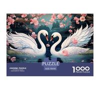 Swan in Love Puzzle 1000 Piece Challenging Family Activity Games Surrounded by Cherry Blossoms Puzzles Have Fun Learning 100% Recycled Cardboard for Adults And Kids Age 14 Years Up 70x50cm/1000pcs