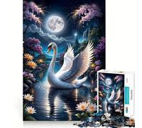 Swan in Magic Lake Under Full Moon 1000 Piece Jigsaw Puzzles for Adults Jigsaw Memory Lift Slow Enjoy Image Assembly Creative Gift (38x26cm)