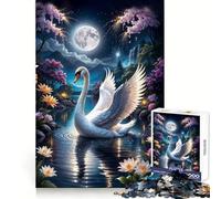 Swan in Magic Lake Under Full Moon Hard Jigsaw Puzzle for Adults 1000 Pieces Strengthen Recall Stress Release Premium Edge Fine Art Piece (38x52cm)