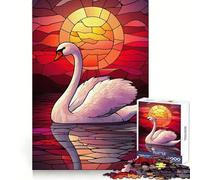 Swan in Stained Glass Sunset Jigsaw Puzzles for Adults1000 Pieces Boost Memory Soothing Fun Premium Cut Thoughtful Gift (38x52cm)