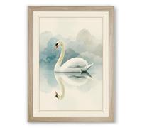 Swan in Still Water Minimalist Framed Wall Art Print A3 (42×29.7cm) Oak, Wall Decor for Living Room, Bedroom, Office & Home, Ready to Hang, Art Gift