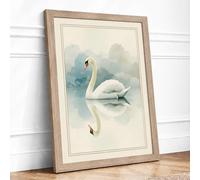 Swan in Still Water Minimalist Framed Wall Art Print A3 Oak